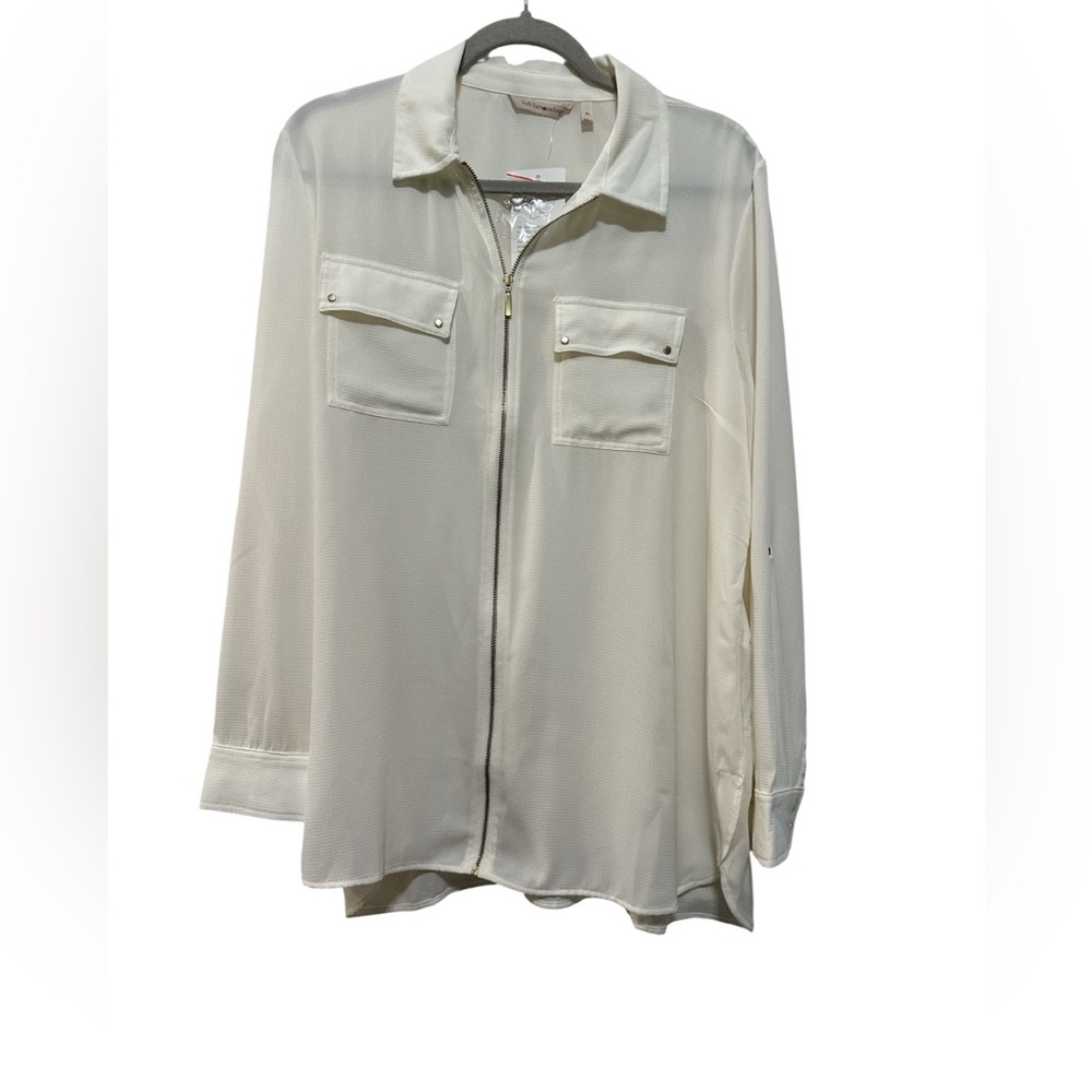 Soft Surrounding Women’s Cream Full Zip Blouse Size XL